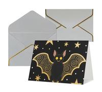 FodPand Tarjetas de felicitación con sobres, tarjetas de cumpleaños de 4.5 x 6 pulgadas, tarjeta de aliento a mitad plegable, divertidas postales de murciélago negro gloden en blanco, tarjeta de