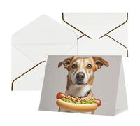 FodPand Tarjetas de felicitación con sobres, tarjetas de cumpleaños de 4.5 x 6 pulgadas, tarjeta de aliento a mitad plegable, divertidas postales de perro sosteniendo un perro caliente, tarjeta de
