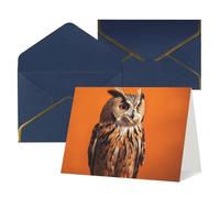 FodPand Tarjetas de felicitación con sobres, tarjetas de cumpleaños de 4.5 x 6 pulgadas, tarjeta de aliento a mitad plegable, divertidas postales de búho sentado sobre fondo naranja, tarjeta de