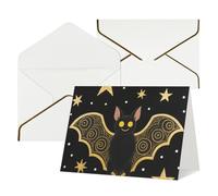 FodPand Tarjetas de felicitación con sobres, tarjetas de cumpleaños de 4.5 x 6 pulgadas, tarjeta de aliento a mitad plegable, divertidas postales de murciélago negro gloden en blanco, tarjeta de