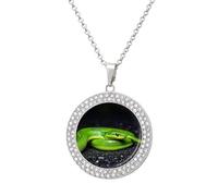 FodPand The Green Snake - Collar de diamantes para mujer, novia, mamá, cadena de cable de 20 pulgadas, collar con colgante redondo, conmemorativo, pareja, amistad, cumpleaños, aniversario, boda