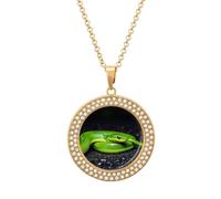 FodPand The Green Snake - Collar de diamantes para mujer, novia, mamá, cadena de cable de 20 pulgadas, collar con colgante redondo, conmemorativo, pareja, amistad, cumpleaños, aniversario, boda