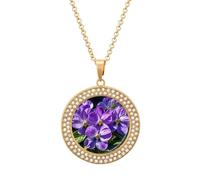 FodPand Violets in Bloom - Collar de diamantes para mujer, novia, mamá, cadena de cable de 20 pulgadas, collar con colgante redondo, conmemorativo, pareja, amistad, cumpleaños, aniversario, boda