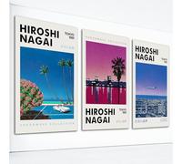 foefvpeft 3 piezas de lienzo japonés vintage para pared, póster de Hiroshi Nagai Vaporwave para estética de habitación, impresión artística colorida de manga japonesa retro de los años 90, arte
