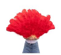 FOELANNE Abanico de plumas vintage, Abanico plegable de plumas de mano for boda, fiesta de baile, Halloween, varios tamaños multicolores(Red,60-100cm1pcs)