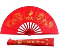 FOELANNE Abanicos plegables de bambú, Abanico plegable Tai Chi Double Dragon, rojo, 34-38cm, for actuación de danza, Cosplay, boda(B2 38cm)
