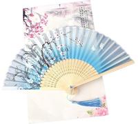 FOELANNE Abanicos plegables de bambú, Modelo de bambú de seda los 21x38cm multicolores de Sakura de la fan plegable for casarse la danza(Color10)