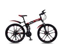 FOELANNE Bicicleta de ciudad, profesional con marco de acero de alto carbono, freno de disco doble, absorción de golpes, multicolor, 21/24/27/30 velocidades (negro y rojo, 24 velocidades)