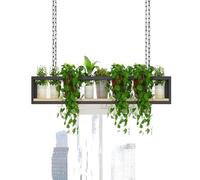 FOELANNE Decoración de Techo Estantería Ceiling Shelf Hanging Mounted Shelving Floating Display Wine Bottle Holder - Wood+Black Metal Iron Flower Plant Suspended Decorative Rack(60x25x15cm)