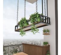 FOELANNE Decoración de Techo Estantería Metal Ceiling Shelf Hanging Wine Rack Wrought Iron & Solid Wood Floating Organizer Holder Balcony Flower Plant Display Stand Adjustable Shelves(140x25x15cm)