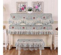 FOELANNE Todo el Piano Cubierto de Polvo, Funda de Piano Vertical de Encaje con Funda for Taburete Azul, Varios Estilos(Three-Piece)