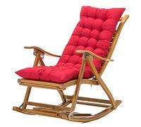 FOELANNE - Tumbona plegable de bambú, silla mecedora plegable en forma de S de 5 posiciones de bambú con reposacabezas y cojín multicolor (Red)