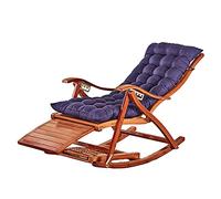 FOELANNE - Tumbona plegable de bambú, silla mecedora plegable en forma de S de 5 posiciones de bambú con reposacabezas y cojín multicolor (Navy Blue)
