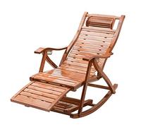 FOELANNE - Tumbona plegable de bambú, silla mecedora reclinable, plegable y ajustable con masaje de pies, 180 kg