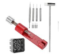 Foemey 11 herramientas ajustables para quitar correas de reloj, herramienta de reparación de correas de reloj de metal, accesorio de pulsera, rojo y plateado, Rojo y plateado