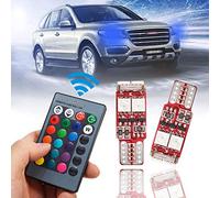 Foemey 2 bombillas LED RGB T10 W5W con control remoto para interior de coche, lámparas laterales de cuña