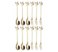 Foemey Juego de 12 cucharas de postre y tenedores de acero inoxidable cuchara mixta tenedores de pastel para cocina de frutas