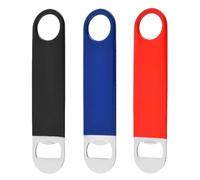 Foemey Paquete de 3 abridor de botellas planas robustas de acero inoxidable, abridor de cerveza sólido y duradero, rojo, negro, verde, 7 pulgadas