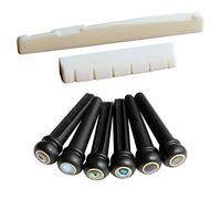 Foemey Sillín y tuerca para guitarra acústica de 6 cuerdas y 6 pines de puente de guitarra de ébano, blanco y negro