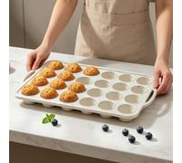 Foepoge Mini bandeja para magdalenas para hornear: bandeja de silicona para cupcakes de 24 tazas con marco de metal y asas - Transferencia sin derrames de mesa a horno - Molde de silicona