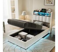 FOERPL Cama Capitonada 90x200 con Almacenamiento, Cama Baúl con LED y Puertos de Carga USB Cama Acolchada Tela de Terciopelo Marco de Cama con Somier de Láminas, sin Colchón