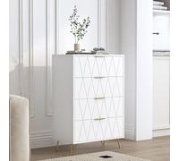 FOERPL Cómoda con 4 Cajones, 60x34x90cm Cómoda de Dormitorio Blanca, Chifonier Moderno Mueble de Almacenamiento con Manijales y Patas de Metal