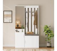 FOERPL Mueble Zapatero Recibidor, Perchero con Banco para recibidor Zapatero Perchero EntradaRecibidor con Ganchos Espejo y Cajones 180x40x100 cm ArmarioZapatero de Madera Armario Independiente