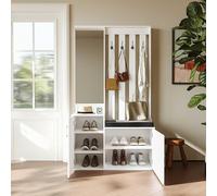 FOERPL Mueble Zapatero Recibidor, Perchero con Banco para recibidor Zapatero Perchero EntradaRecibidor con Ganchos Espejo y Cajones 180x40x100 cm ArmarioZapatero de Madera Armario Independiente