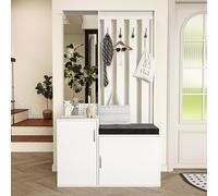FOERPL Perchero con Armario de Zapatos,Conjunto Recibidor con Banco Zapatero,Ganchos y Espejo | 100x40x80 cm Mueble de Entrada Multifuncional,Todo en Uno,Blanco
