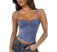 FOFAINWE Camiseta sin mangas para mujer, escote corazón sin mangas, tirantes delgados, plisado, Y2K Camis, Azul Fresno, M