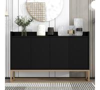 Fofetbfo - Aparador de cocina (4 puertas, sin asas, con patas de metal dorado, estantes ajustables, para comedor, sala de estar, cocina, color negro