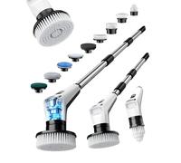 Fofile Cepillo Eléctrico de Limpieza con 9 Cabezas Intercambiables, 3 Velocidades, IPX8 Impermeable, Batería de 3000 mAh, Luz LED, Mango Telescópico, Cepillo Rotativo para Baño, Cocina, Azulejos, Auto