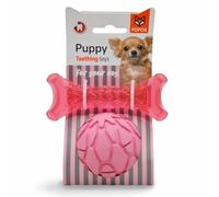 FOFOS Conjunto de Juguetes para Cachorros Milk Bone & Ball para la dentición, Perros pequeños, La Textura Rugosa masajea Las encías com Chirriador Interno, Hecho de 100% Caucho Natural (Rosa)