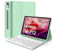 FOGARI Funda con teclado para Lenovo Tab P12 de 12,7 pulgadas 2023, diseño QWERTZ, funda teclado con magnético extraíble alemán Bluetooth para Lenovo Tab P12 de 12,7 pulgadas 2023, verde claro
