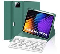 FOGARI Funda con teclado para Xiaomi Pad 7/7 Pro de 11,2 pulgadas 2024, QWERTY alemán, teclado magnético extraíble con Bluetooth alemán para Xiaomi Pad 7/7 Pro de 11,2 pulgadas, verde oscuro