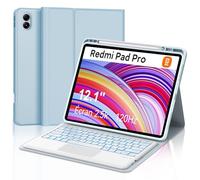 FOGARI Funda para teclado Xiaomi Redmi Pad Pro 12.1 - Xiaomi Pad Poco 12.1 pulgadas 2024, trackpad multitáctil, iluminación de 7 colores, teclado magnético extraíble con diseño QWERTZ, azul claro