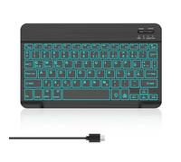 FOGARI Teclado Bluetooth alemán, 7 colores de iluminación, QWERTY Bluetooth Wireless Keyboard para iPhone, iPad, Samsung, Lenovo, Huawei, Xiaomi, compatible con Windows, Android, iOS, negro