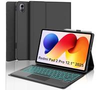 FOGARI Teclado con Touchpad para Xiaomi Redmi Pad 2 Pro 12.1 Pulgadas 2025 5G/Wi-Fi, Funda con QWERTZ Magnético Alemán Iluminación Desmontable Teclado para Redmi Pad 2 Pro, Negro