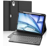 FOGARI Teclado para iPad Air 11 Pulgadas 2025/2024, Funda para iPad Air 11 M3/M2, AZERTY Wireless Bluetooth Retroiluminación 7 Colores Teclado, Funda Multiposición Función Ranger Stylet, Negro