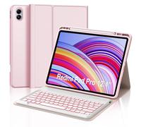 FOGARI Teclado para Redmi Pad Pro 12.1"/Poco Pad 12.1", Funda para Redmi Pad Pro con Teclado, Español Ñ Teclado Retroiluminado Bluetooth para Tablet Xiaomi Redmi Pad Pro 12.1, Rose