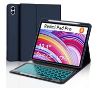 FOGARI Xiaomi Redmi Pad Pro 12.1 Teclado Funda - Xiaomi Pad Poco 12.1 Pulgadas 2024, Iluminación de 7 Colores Magnético Teclado Desmontable con QWERTZ Layout, Azul Oscuro