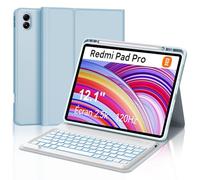 FOGARI Xiaomi Redmi Pad Pro 12.1 Teclado Funda - Xiaomi Pad Poco 12.1 Pulgadas 2024, Iluminación de 7 Colores Magnético Teclado Desmontable con QWERTZ Layout, Azul Claro