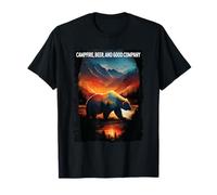 fogata, Cerveza y Buena compañía Oso Senderismo Camping Camiseta