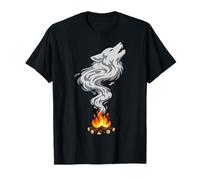 Fogata espíritu Humo Lobo Silueta Aventura Arte al Aire Libre Camiseta