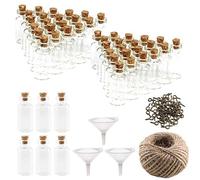 FOGAWA 48Pcs Mini Botellas de Vidrio 20ML Mini Botes de Cristal con Tapón de Corcho Botella para Boda Decoraciones Favores DIY Mensajes con 48 Tornillos 3 Embudos 30M Cuerda de Cáñamo