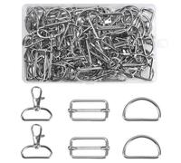 FOGAWA 90 pcs Hebillas metalicas Mosquetones para Bolsos Set Hebillas Metálicas Mochila en D Anillas Rectangular Bolso para DIY Cinturón, Bandolera, collar para mascotas(Plata)