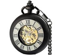 Fogitbok Reloj de bolsillo mecánico con cadena para hombre, caja de medio cazador, reloj de bolsillo analógico para mujer, regalo ideal, Negro -