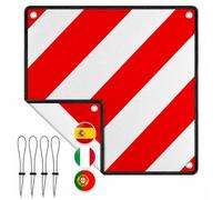 Fogmiea Cartel de 3 en 1 Italia España Portugal 50x50cm Portabicicletas Señal Reflectante Roja y Blanca de Aluminio con 4 Cuerdas de Fijación para Autocaravana,Caravana y Portabicicletas
