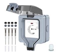 Fogmiea Enchufe exterior resistente al agua IP66, 1 compartimento, con interruptor y luz de control, protección de contacto, 16 A, 250 V, tapa abatible para jardín garaje