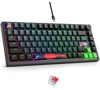 Fogruaden Teclado mecánico con cable 75% intercambiable en caliente, interruptor rojo, retroiluminación RGB, teclado mecánico TKL de 82 teclas, teclado compacto para juegos NKRO, perilla de control de